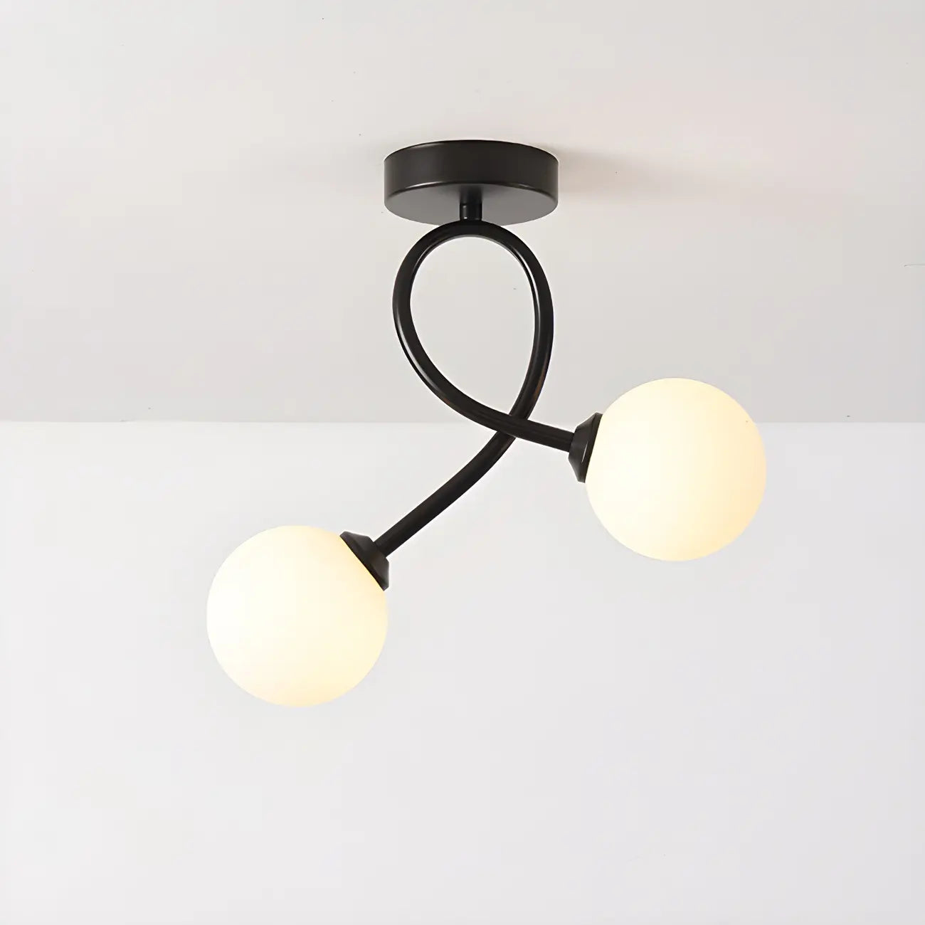 Plafonnier semi-encastré double globe en verre pour couloir