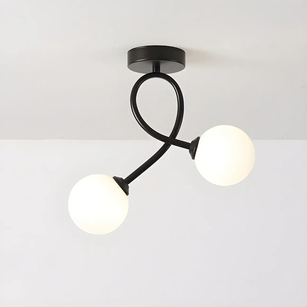 Plafonnier semi-encastré double globe en verre pour couloir