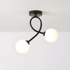 Plafonnier semi-encastré double globe en verre pour couloir