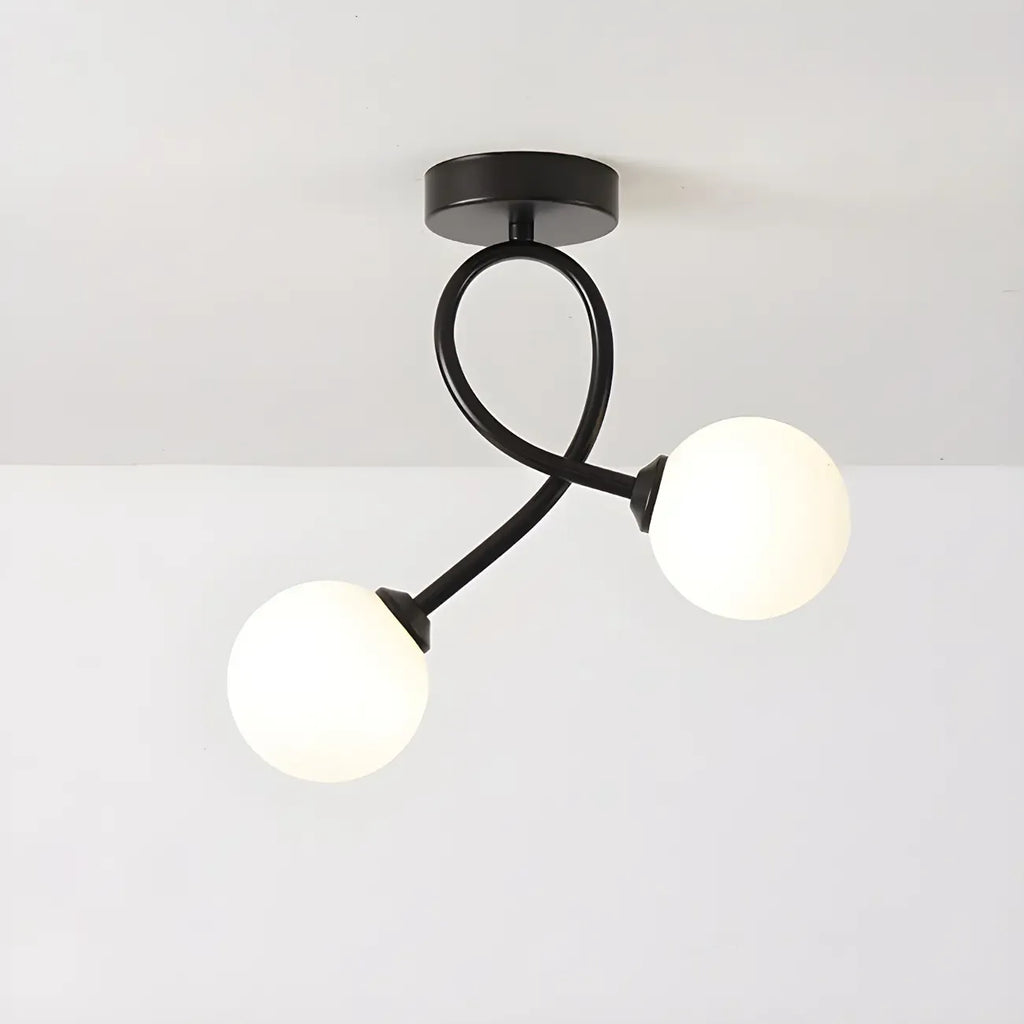 Plafonnier semi-encastré double globe en verre pour couloir
