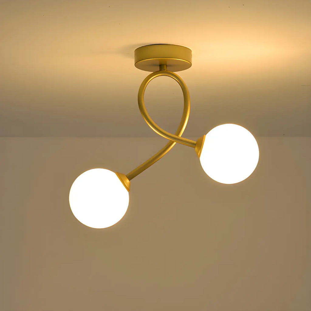 Plafonnier semi-encastré double globe en verre pour couloir
