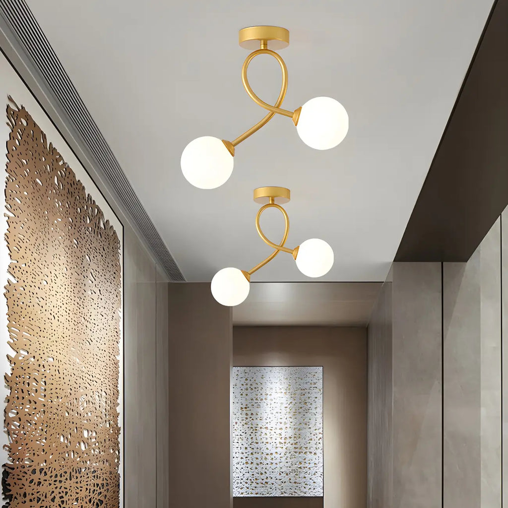 Plafonnier semi-encastré double globe en verre pour couloir