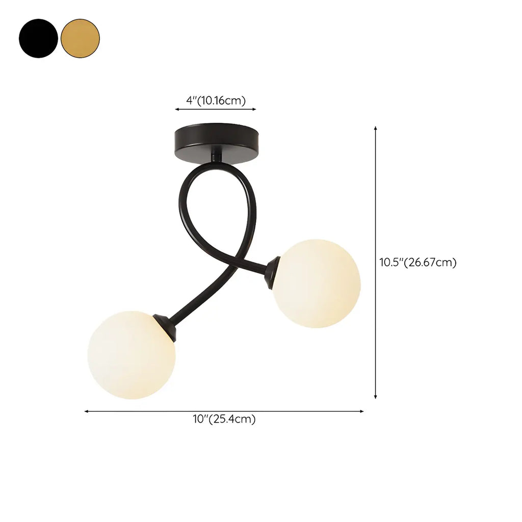 Plafonnier semi-encastré double globe en verre pour couloir