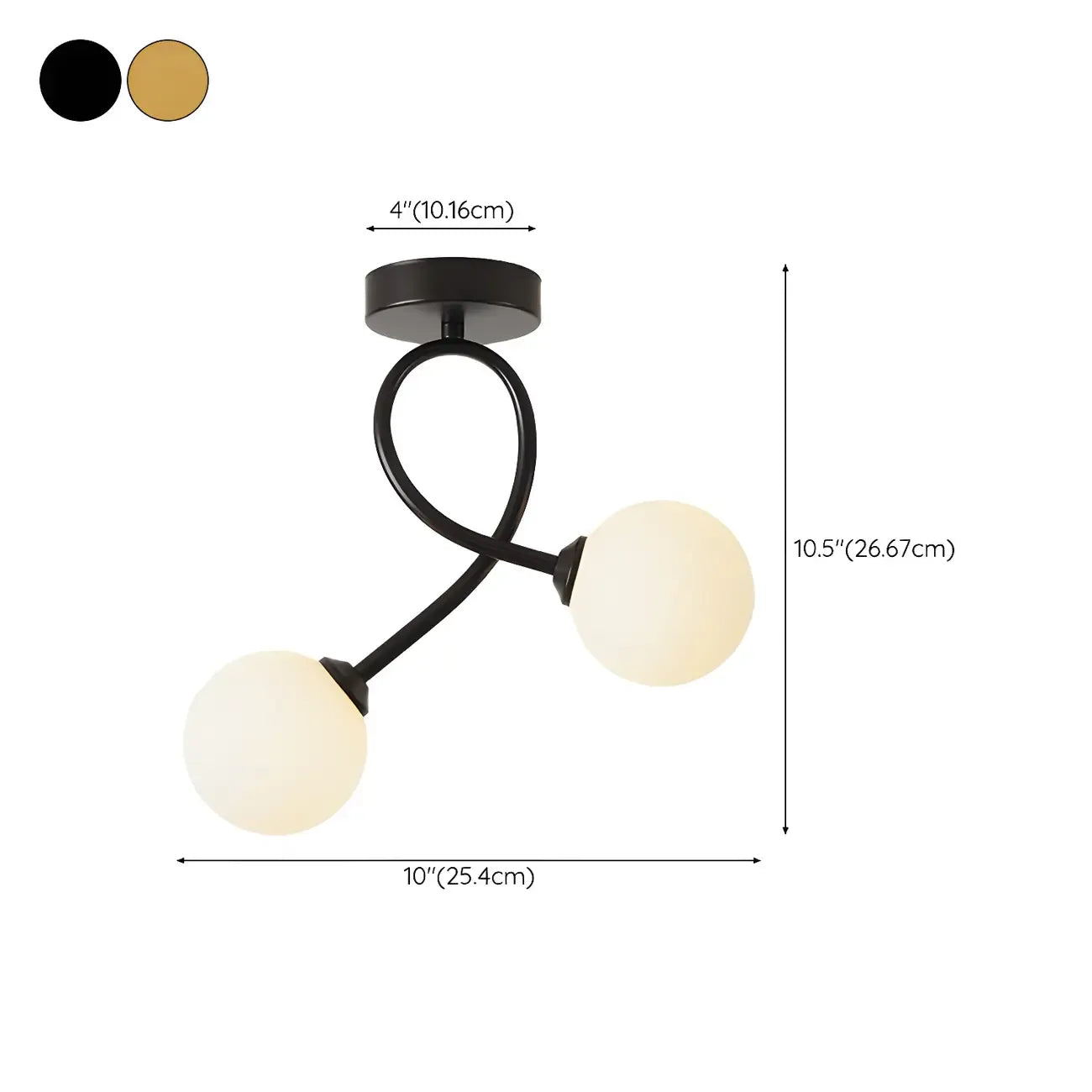 Plafonnier semi-encastré double globe en verre pour couloir