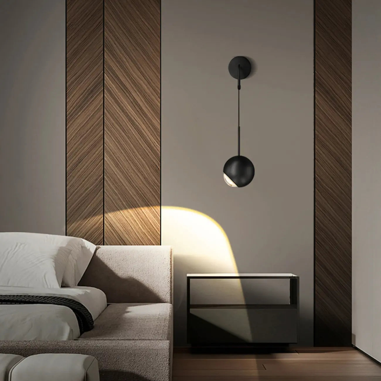Applique murale LED globe élégante et réglable pour chevet, à intensité variable