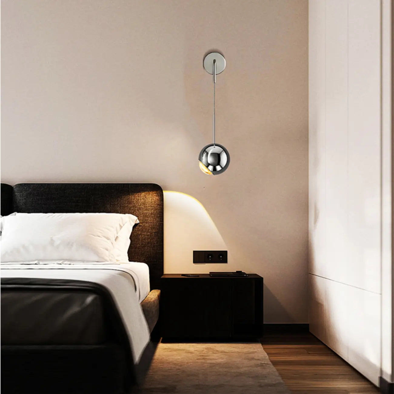 Applique murale LED globe élégante et réglable pour chevet, à intensité variable