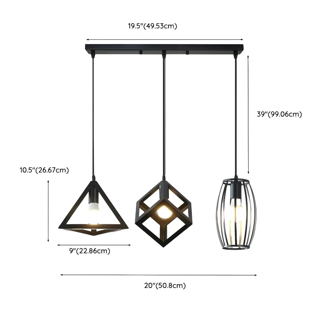 Suspension industrielle géométrique noire réglable pour îlot