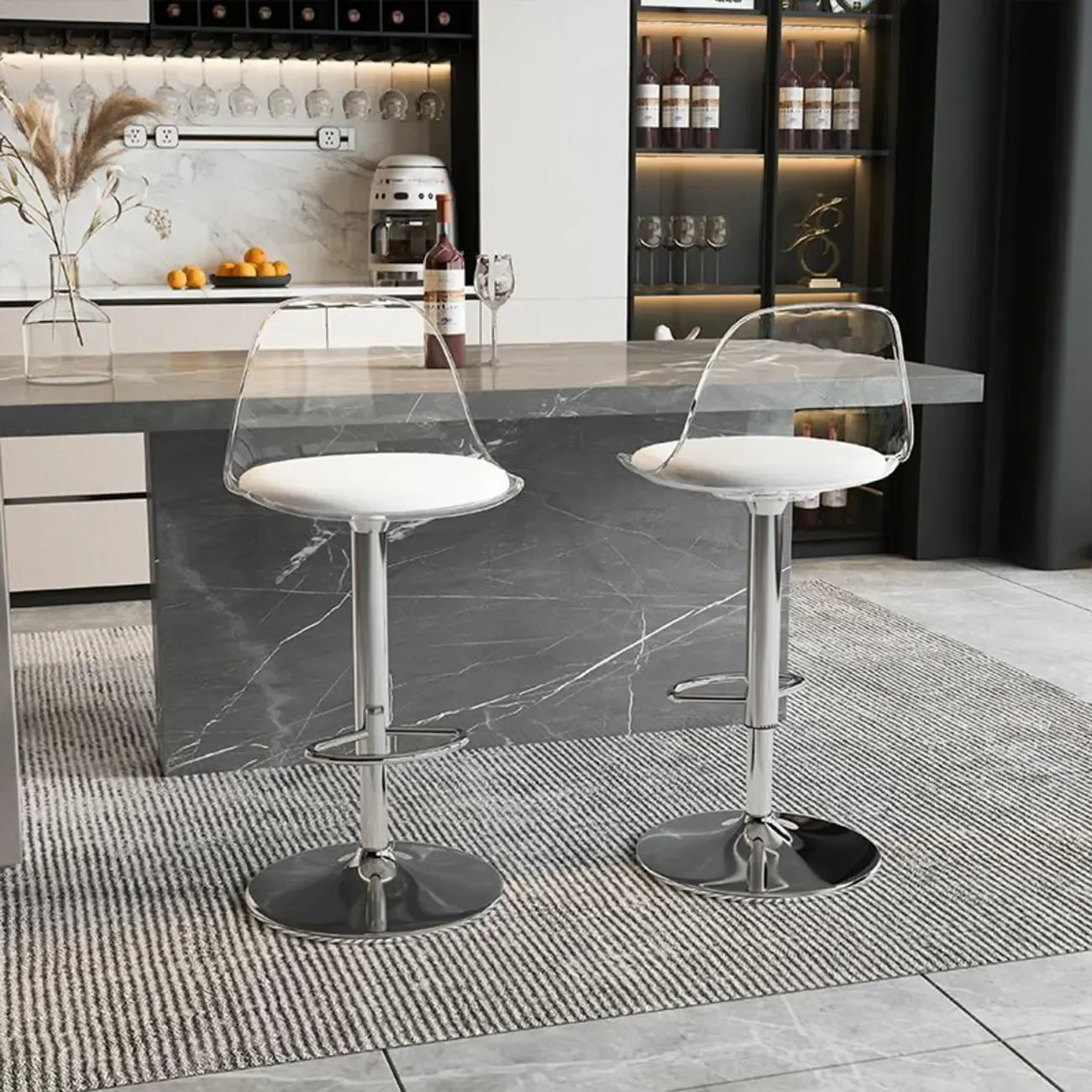 Tabourets de bar pivotants minimalistes en acrylique avec coussin et assise baquet