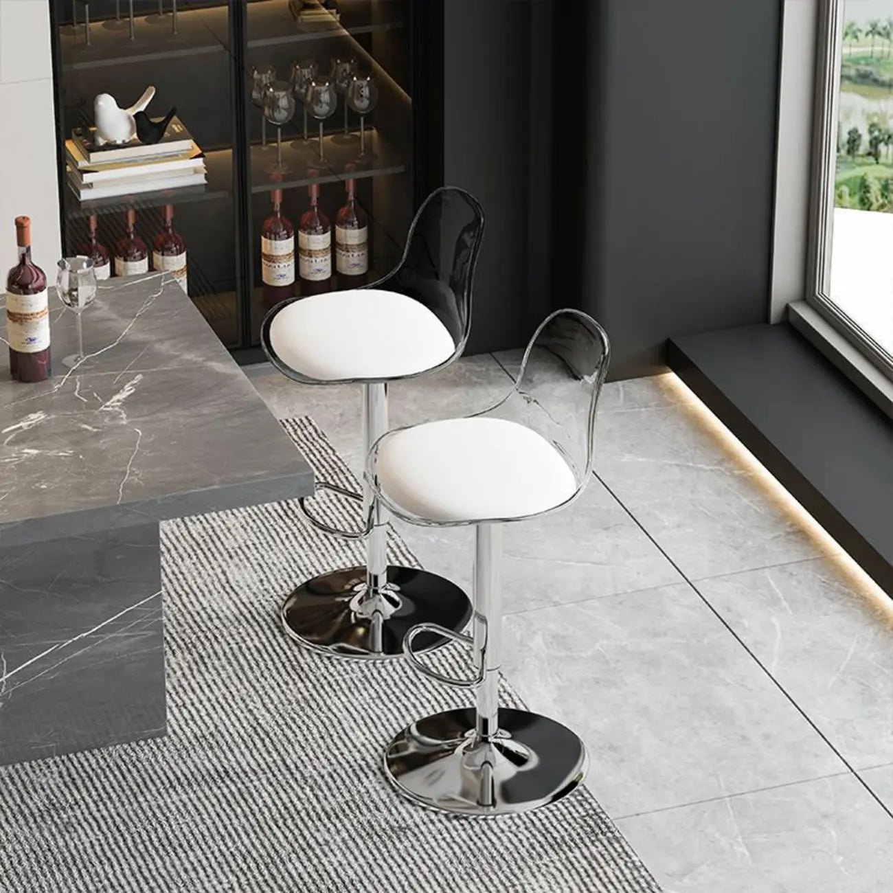 Tabourets de bar pivotants minimalistes en acrylique avec coussin et assise baquet