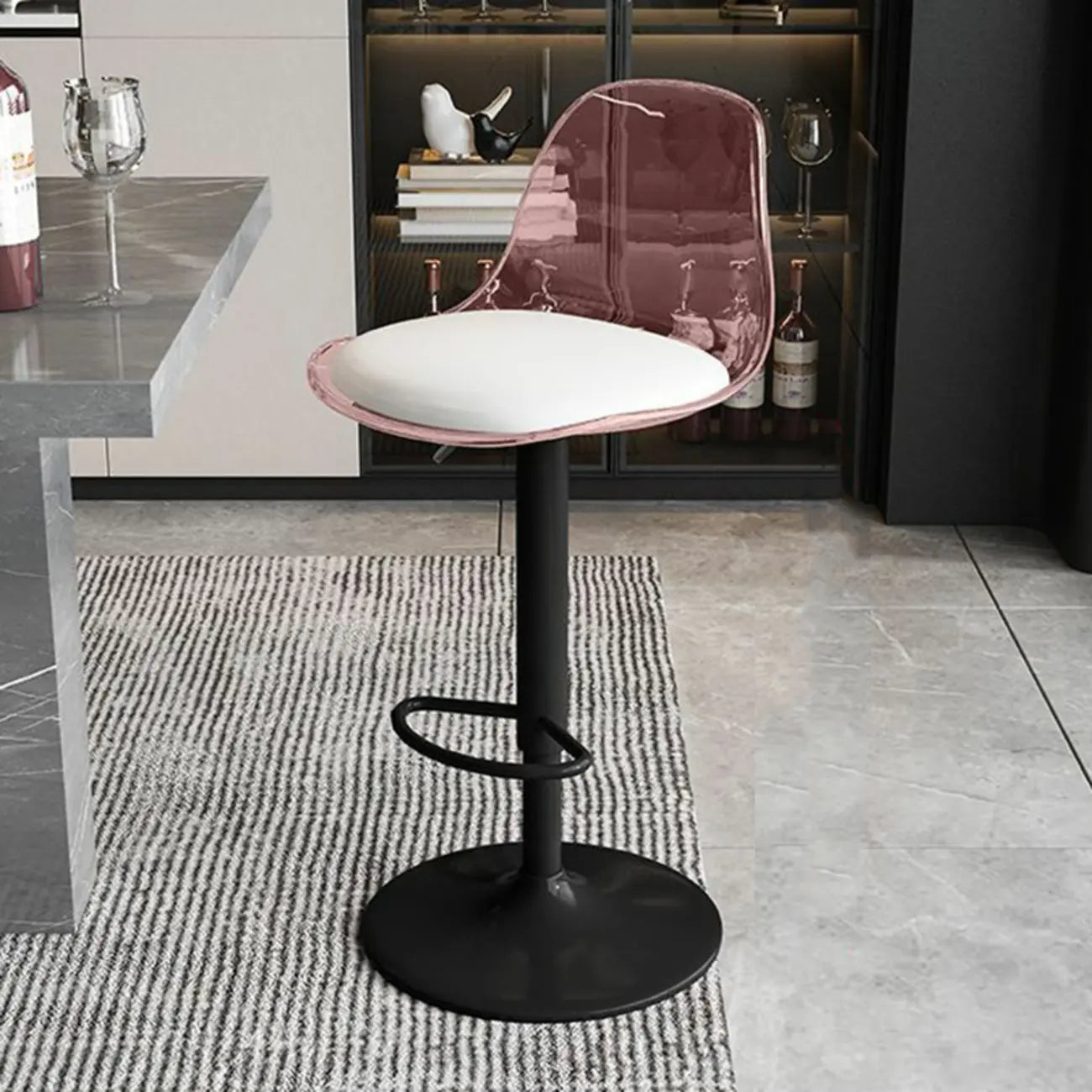 Tabourets de bar pivotants minimalistes en acrylique avec coussin et assise baquet