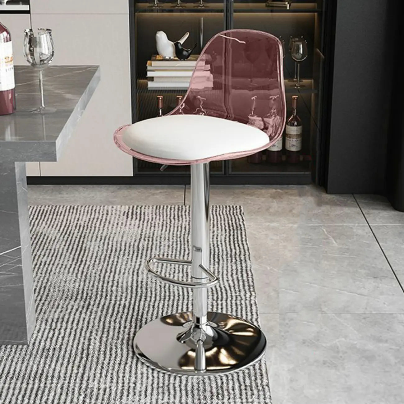 Tabourets de bar pivotants minimalistes en acrylique avec coussin et assise baquet