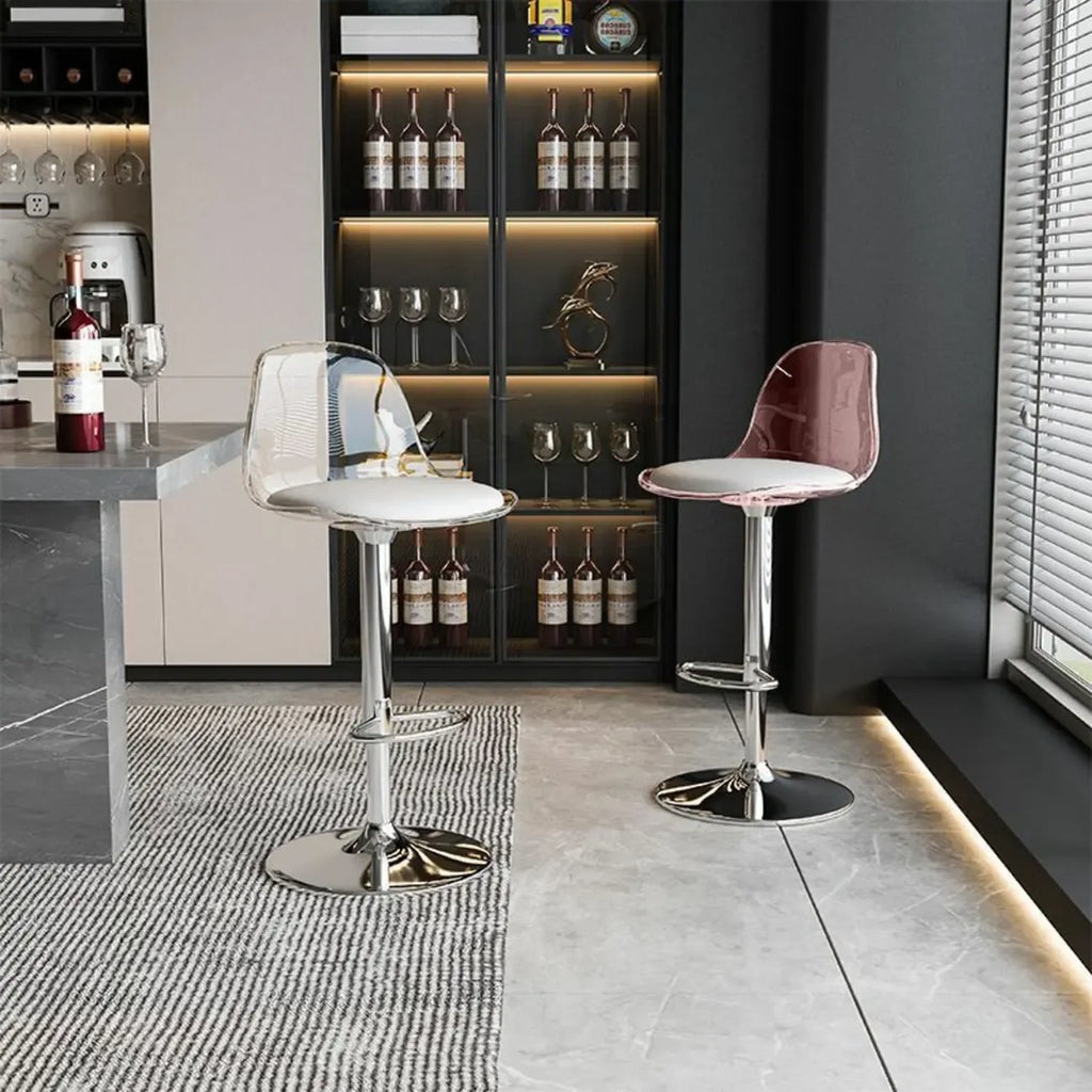 Tabourets de bar pivotants minimalistes en acrylique avec coussin et assise baquet