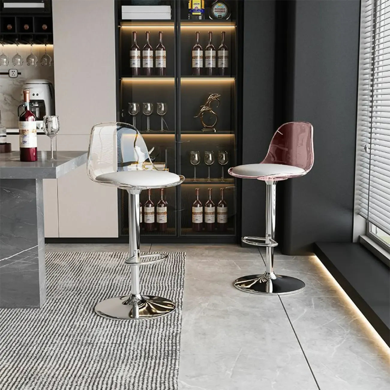 Tabourets de bar pivotants minimalistes en acrylique avec coussin et assise baquet