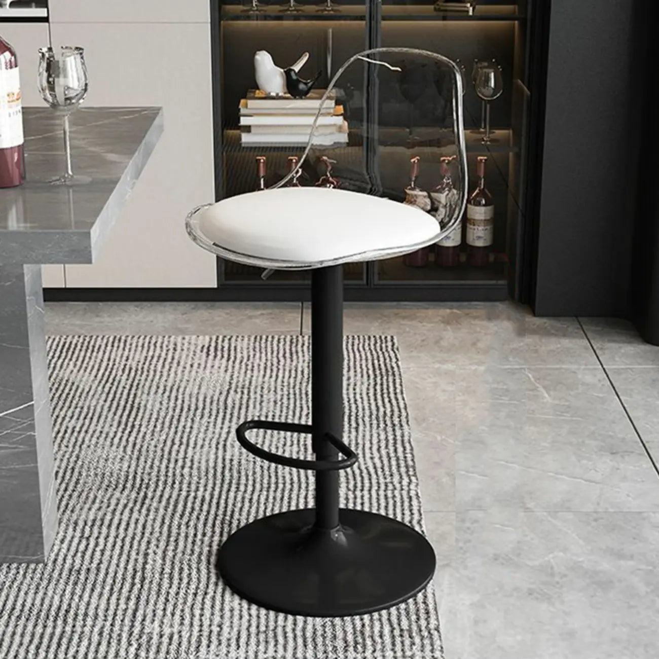 Tabourets de bar pivotants minimalistes en acrylique avec coussin et assise baquet