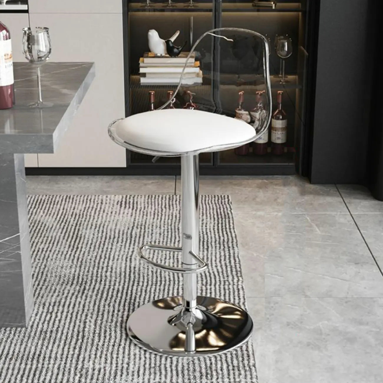 Tabourets de bar pivotants minimalistes en acrylique avec coussin et assise baquet