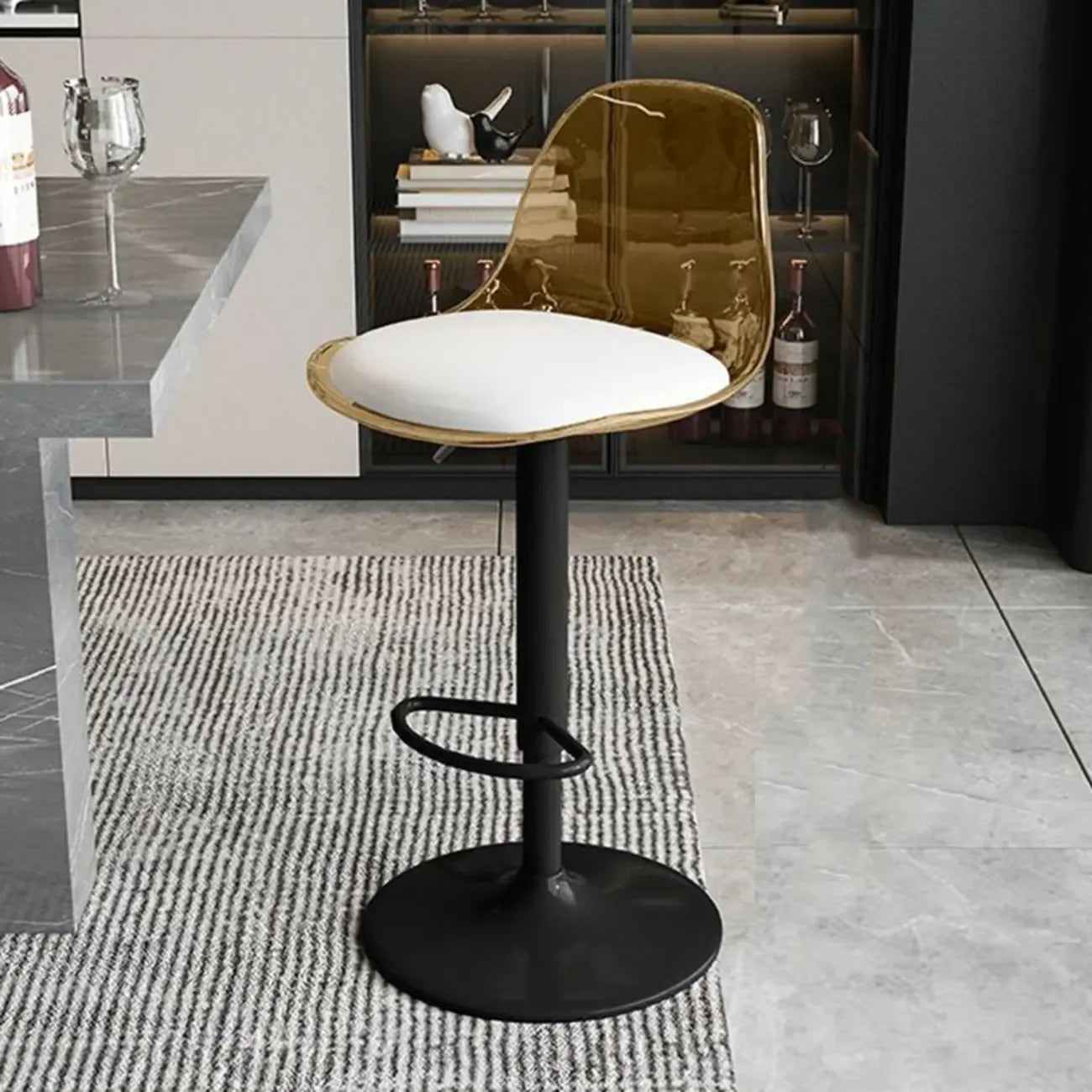 Tabourets de bar pivotants minimalistes en acrylique avec coussin et assise baquet