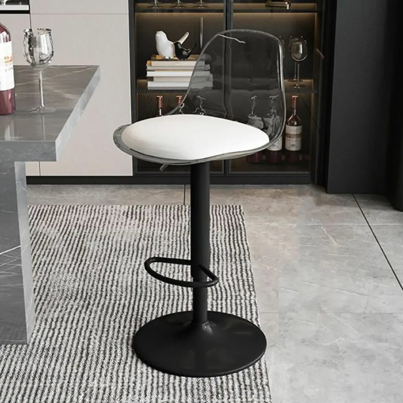 Tabourets de bar pivotants minimalistes en acrylique avec coussin et assise baquet