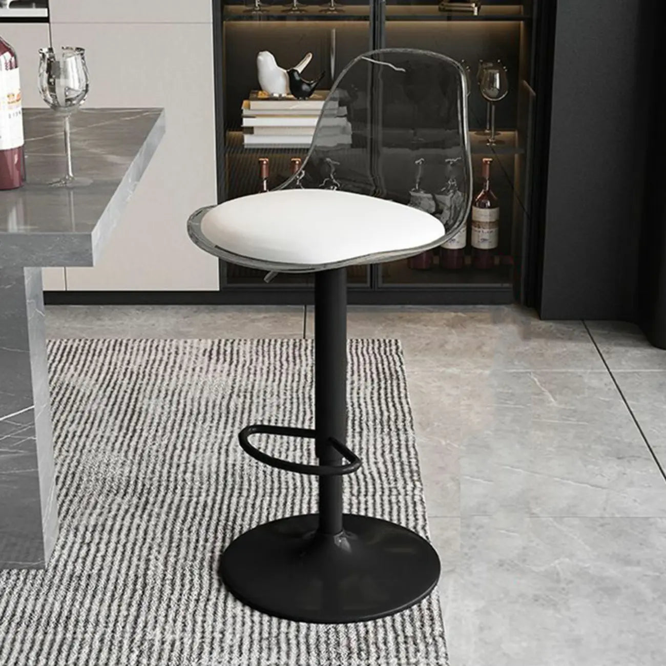 Tabourets de bar pivotants minimalistes en acrylique avec coussin et assise baquet