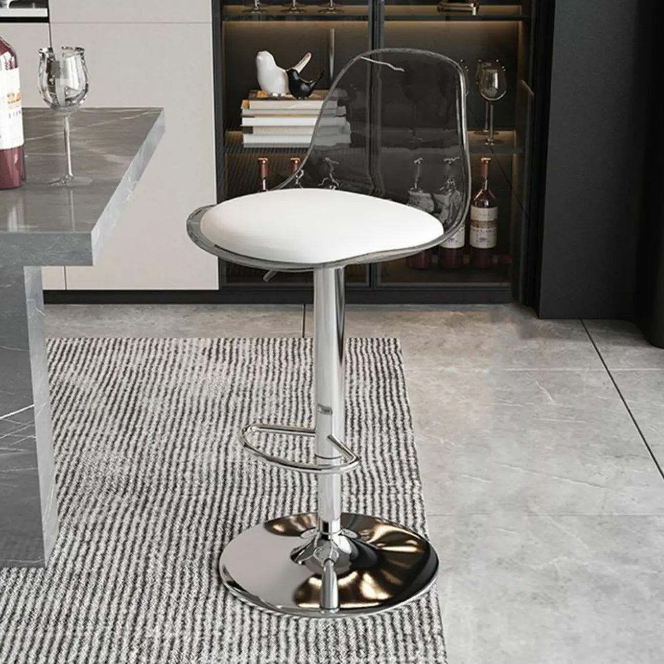 Tabourets de bar pivotants minimalistes en acrylique avec coussin et assise baquet
