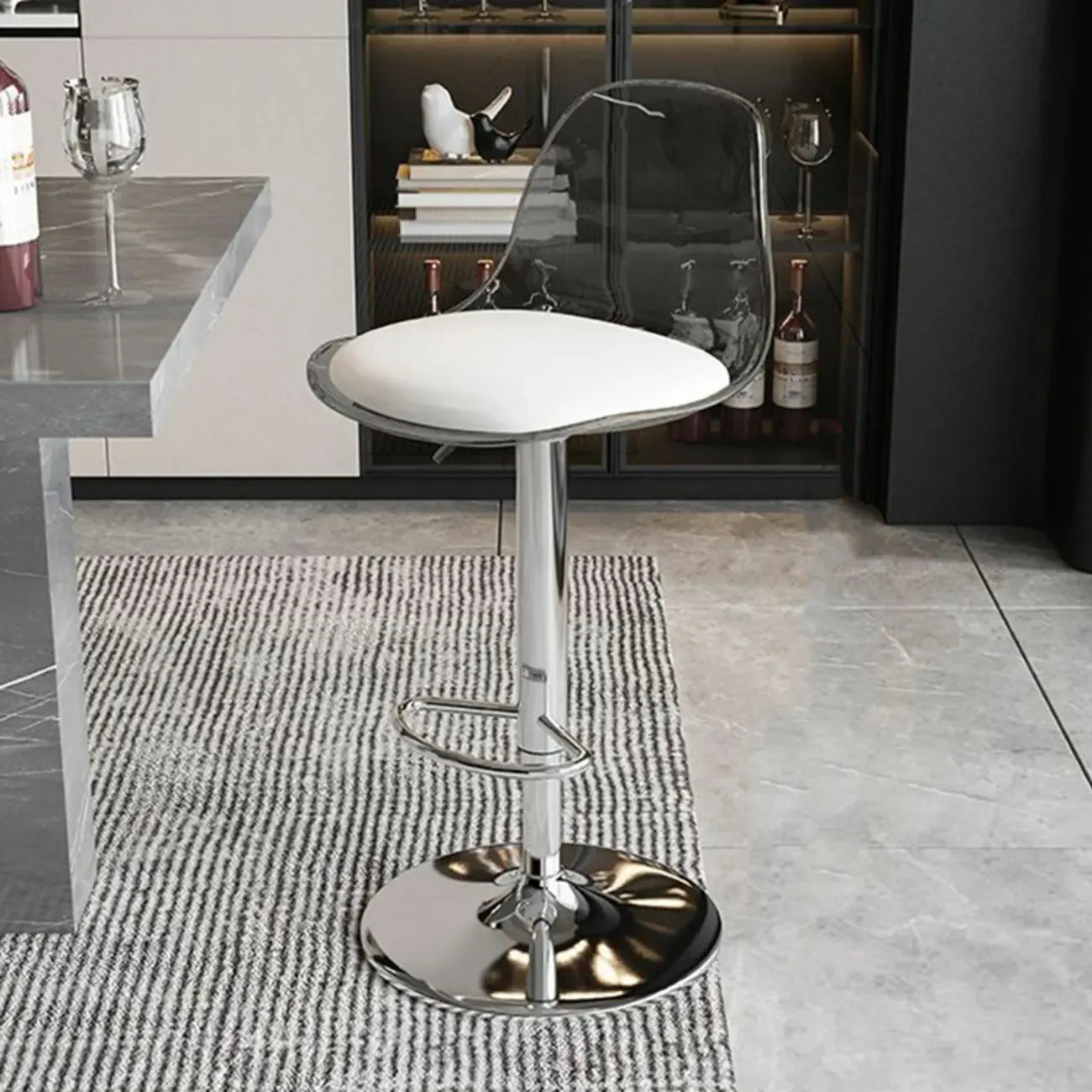 Tabourets de bar pivotants minimalistes en acrylique avec coussin et assise baquet
