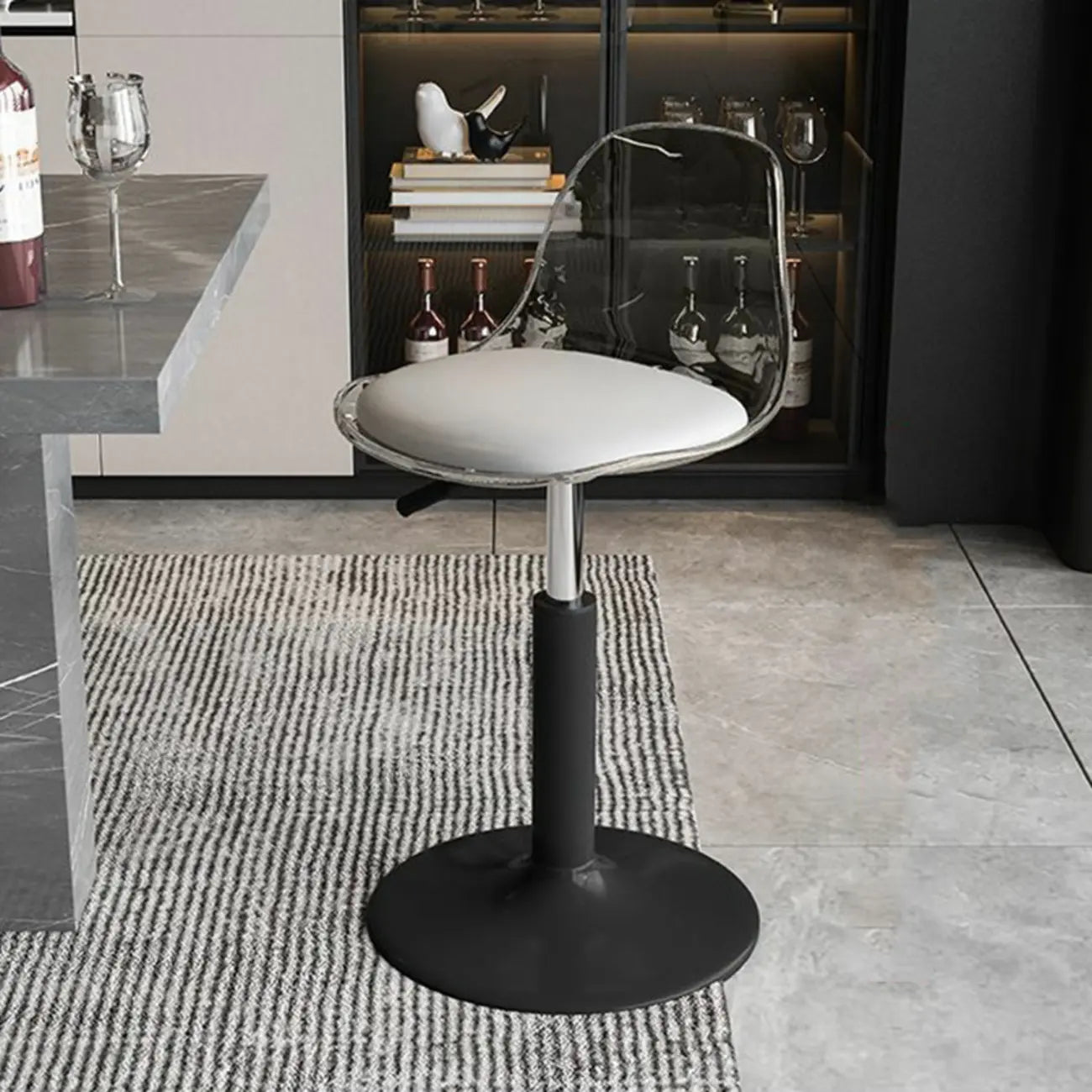 Tabourets de bar pivotants minimalistes en acrylique avec coussin et assise baquet