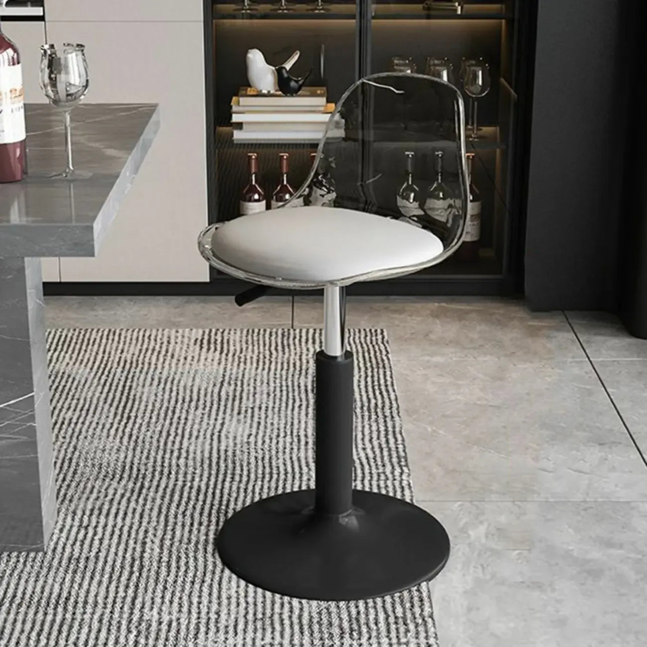 Tabourets de bar pivotants minimalistes en acrylique avec coussin et assise baquet