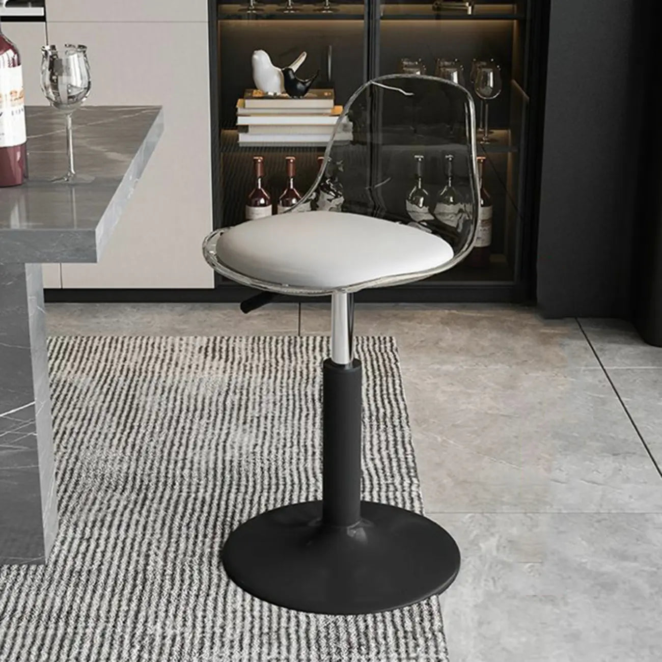 Tabourets de bar pivotants minimalistes en acrylique avec coussin et assise baquet