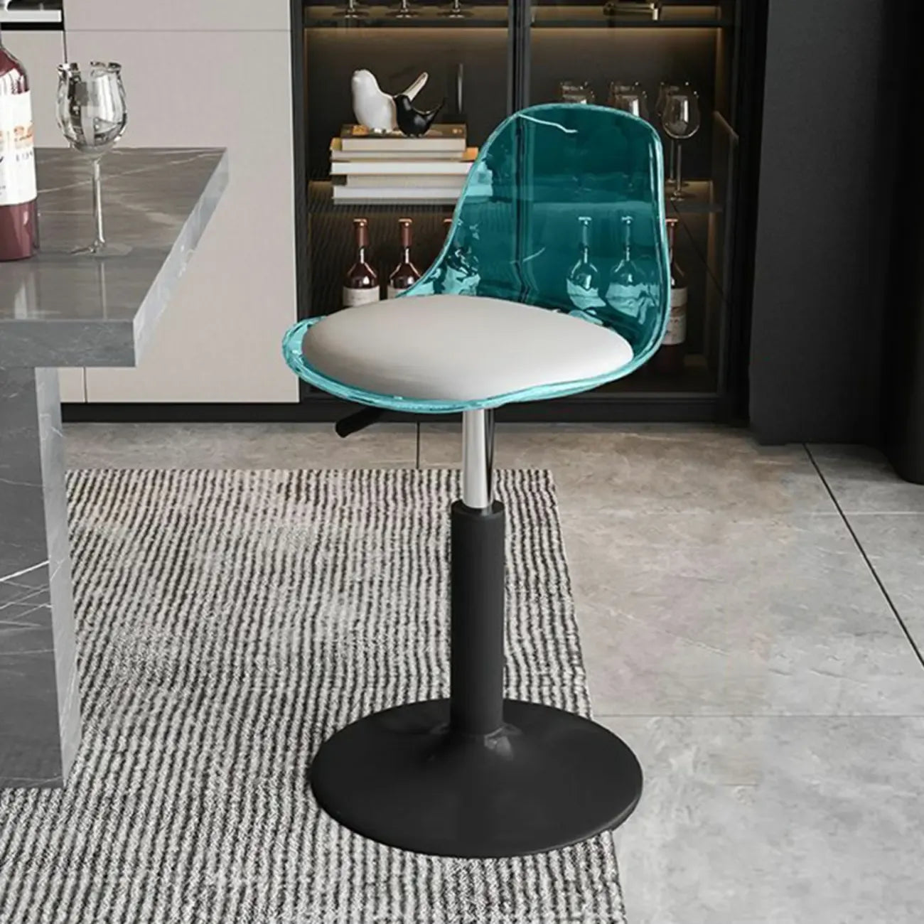 Tabourets de bar pivotants minimalistes en acrylique avec coussin et assise baquet