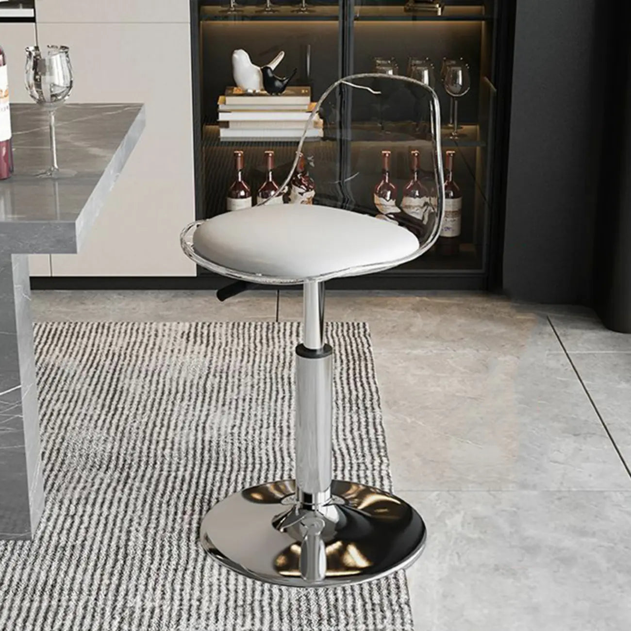Tabourets de bar pivotants minimalistes en acrylique avec coussin et assise baquet