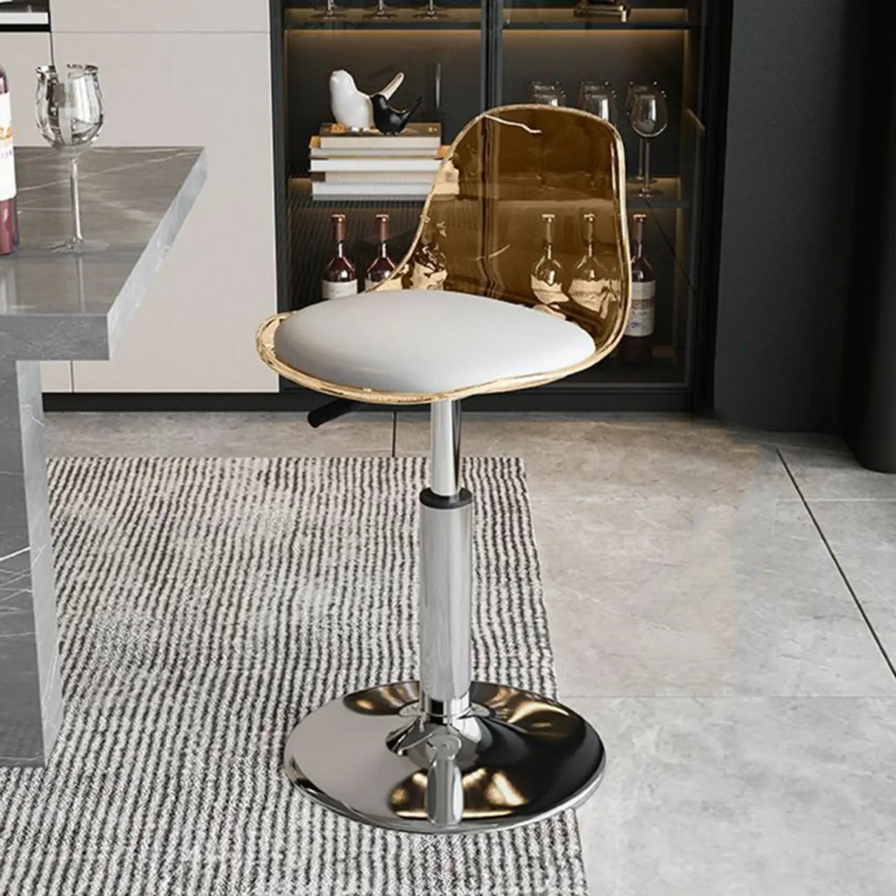 Tabourets de bar pivotants minimalistes en acrylique avec coussin et assise baquet