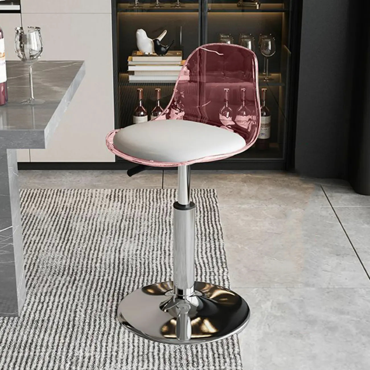 Tabourets de bar pivotants minimalistes en acrylique avec coussin et assise baquet
