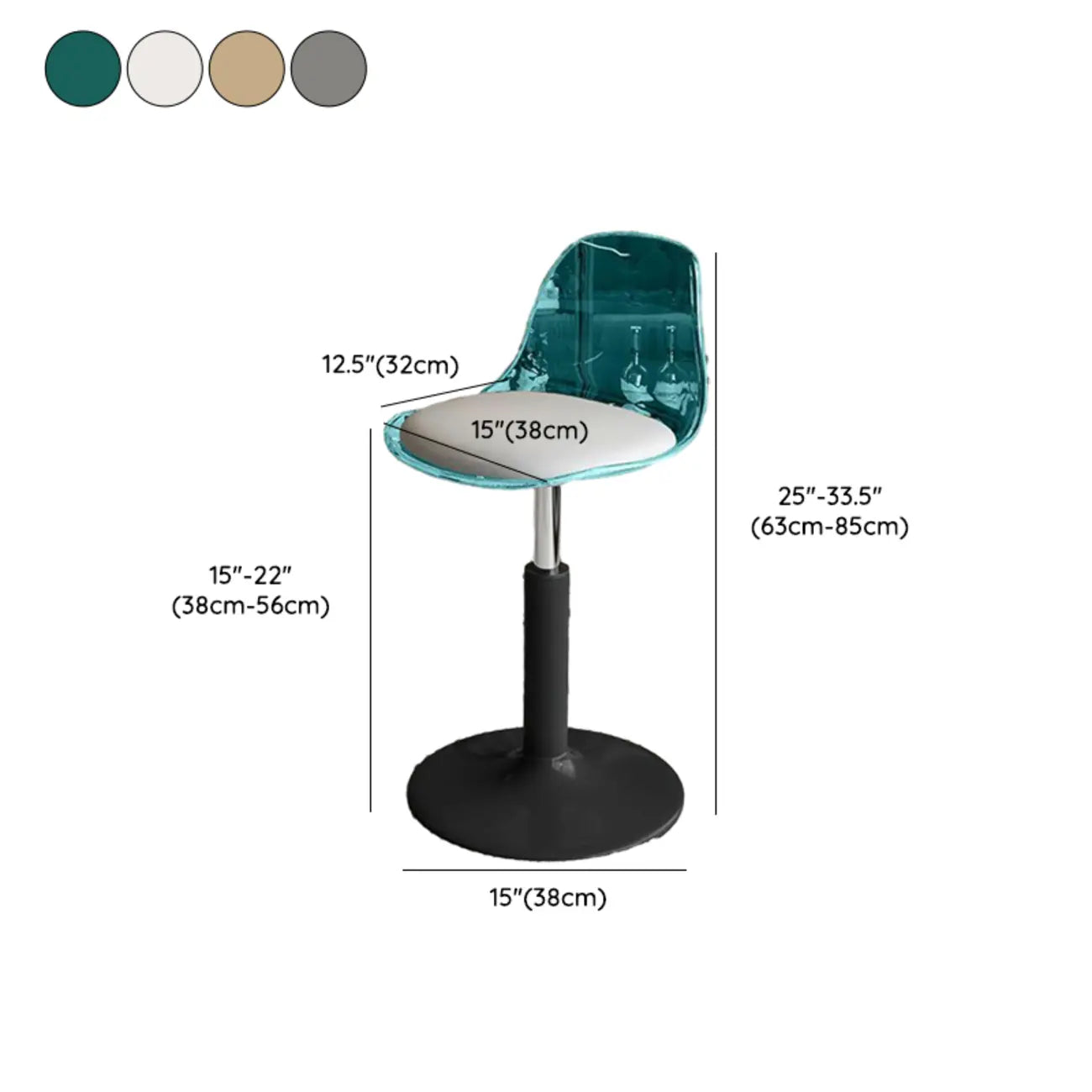 Tabourets de bar pivotants minimalistes en acrylique avec coussin et assise baquet