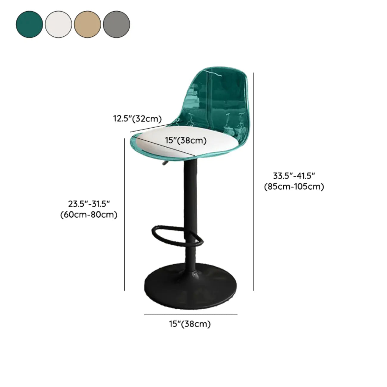 Tabourets de bar pivotants minimalistes en acrylique avec coussin et assise baquet