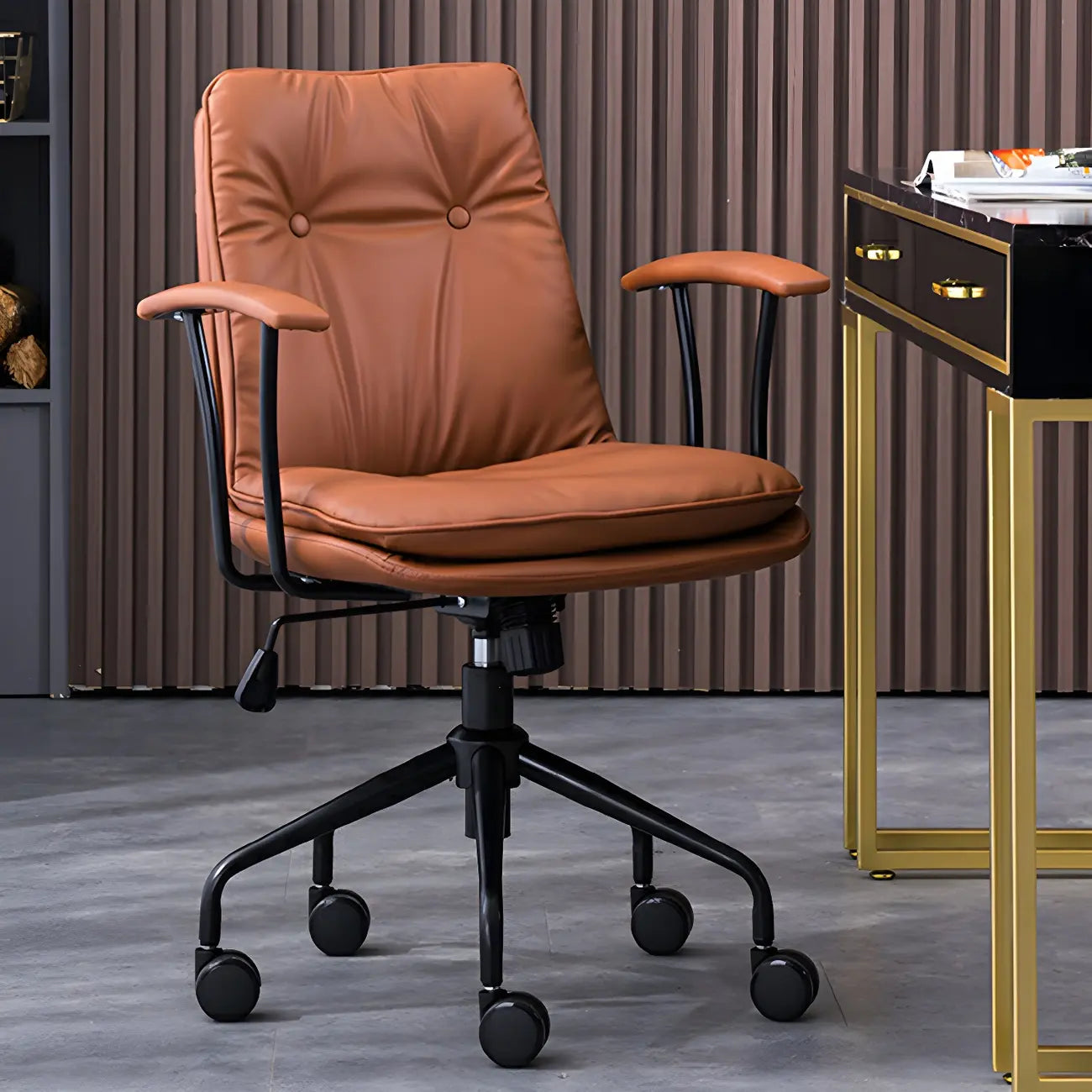 Fauteuil de bureau pivotant et inclinable moderne en cuir vert
