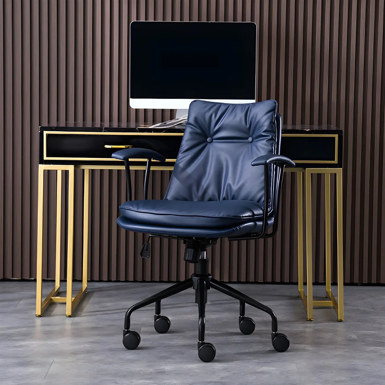 Fauteuil de bureau pivotant et inclinable moderne en cuir vert