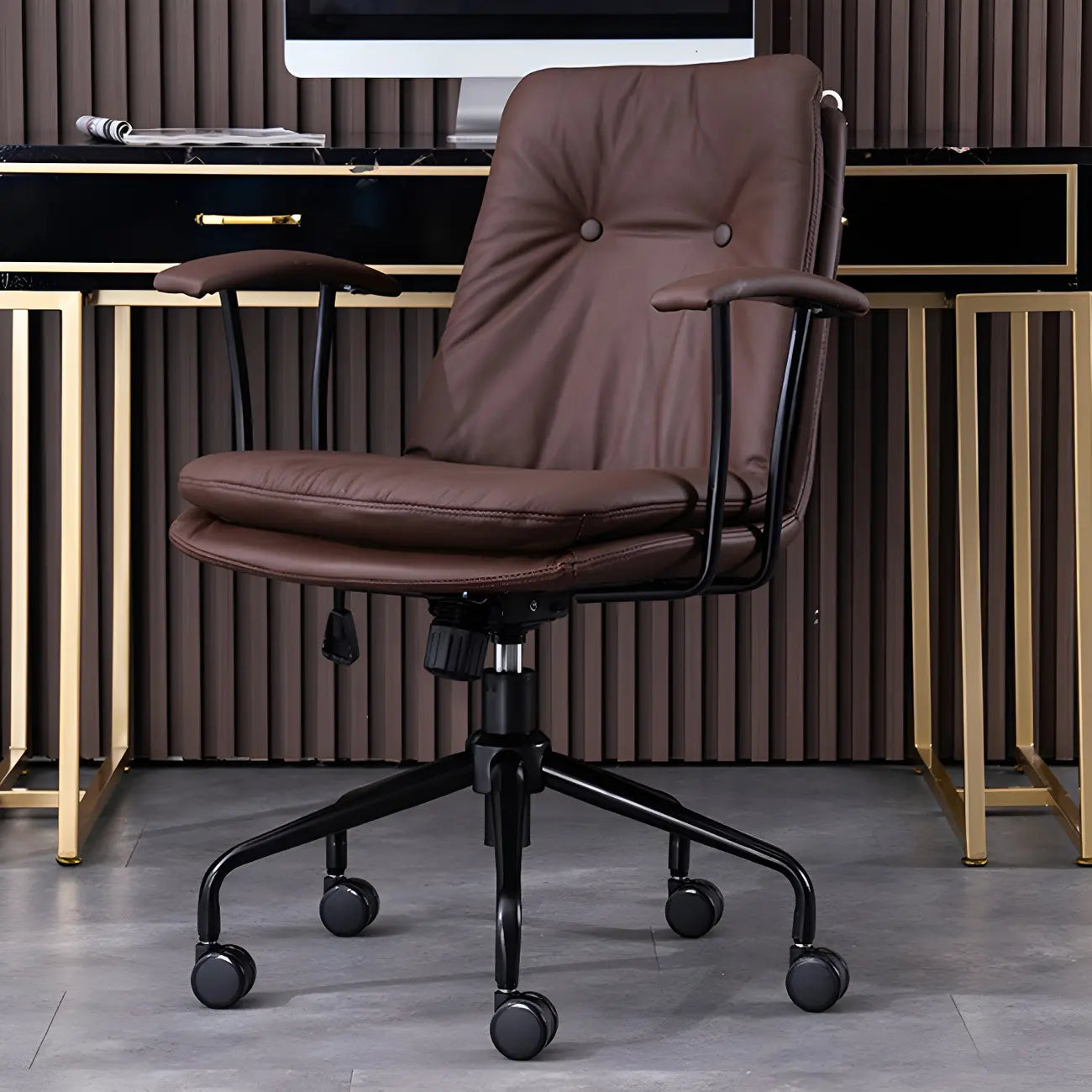 Fauteuil de bureau pivotant et inclinable moderne en cuir vert