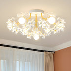 Plafonnier semi-encastré élégant à motif floral en cristal doré