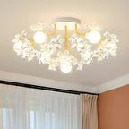 Plafonnier semi-encastré élégant à motif floral en cristal doré