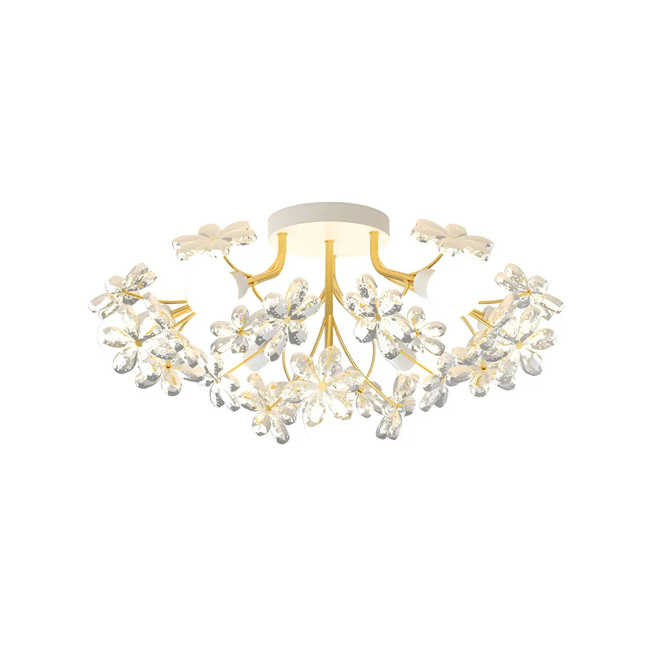Plafonnier semi-encastré élégant à motif floral en cristal doré