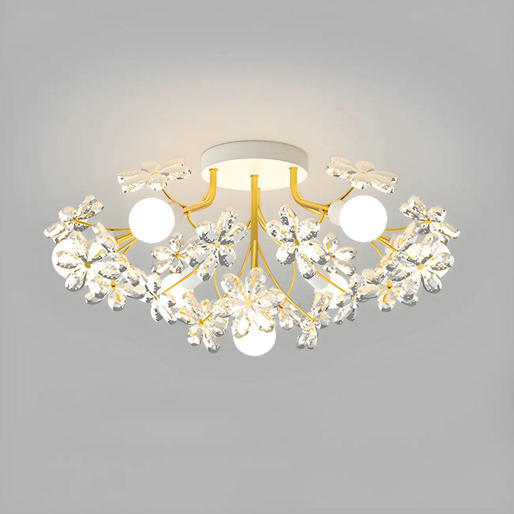 Plafonnier semi-encastré élégant à motif floral en cristal doré