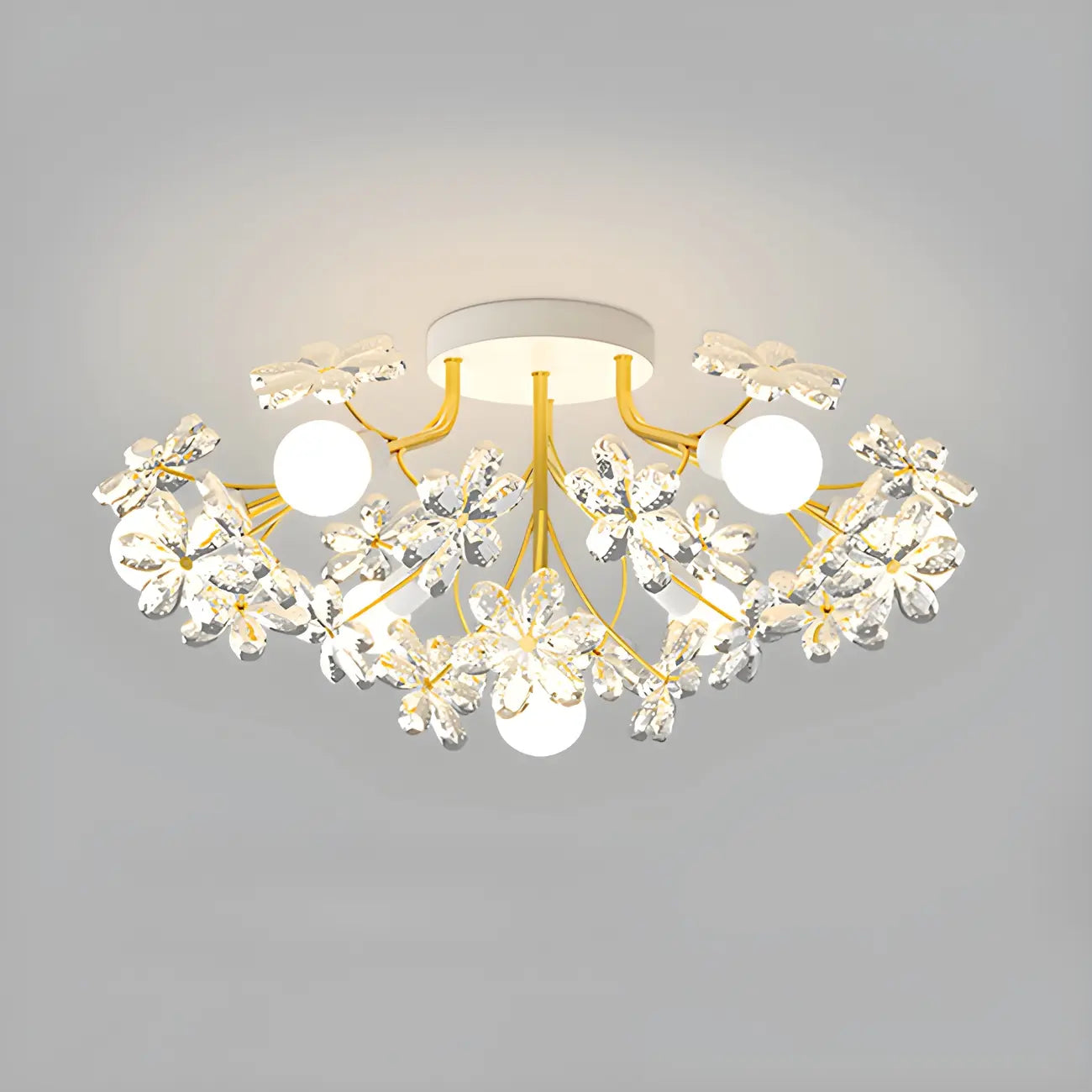 Plafonnier semi-encastré élégant à motif floral en cristal doré
