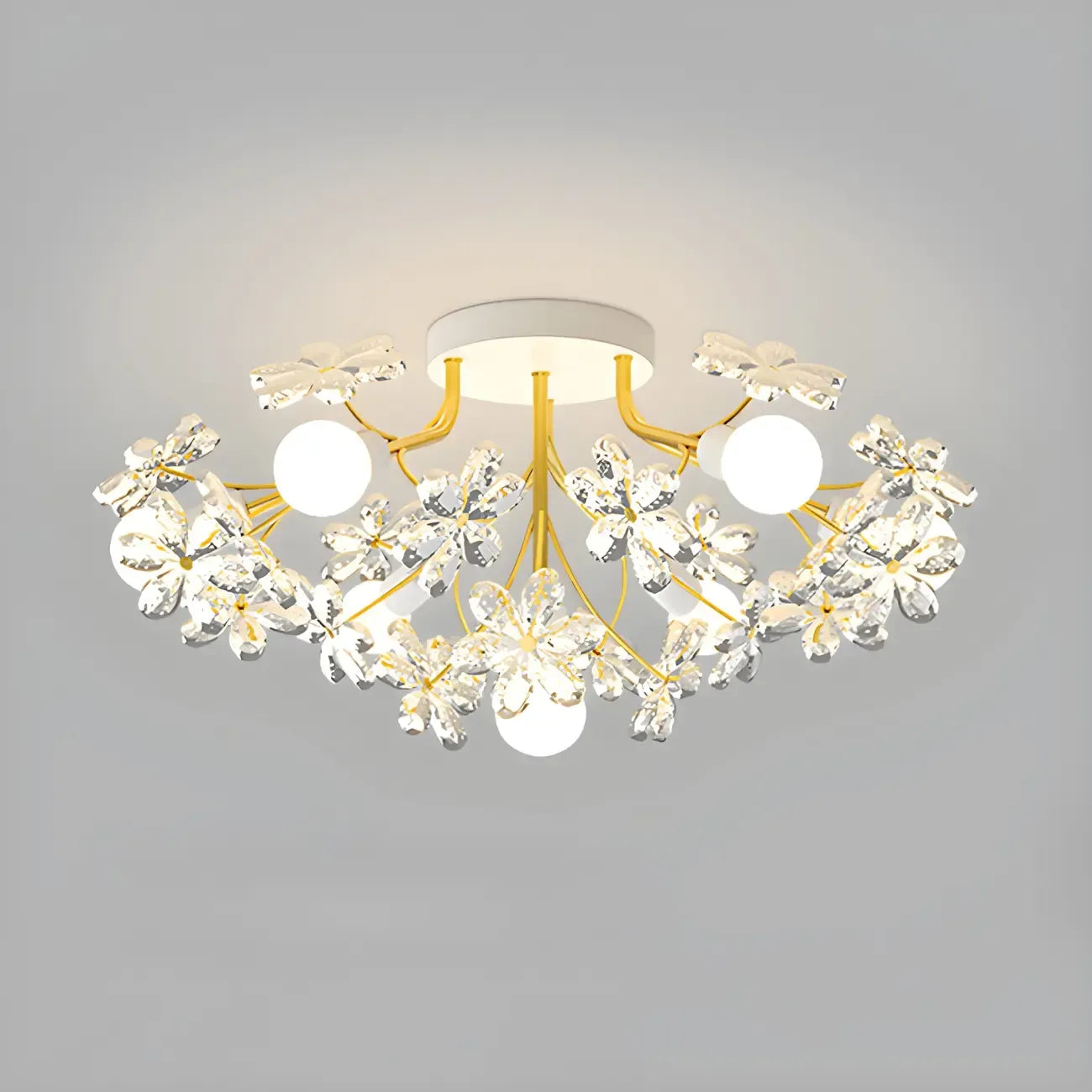 Plafonnier semi-encastré élégant à motif floral en cristal doré