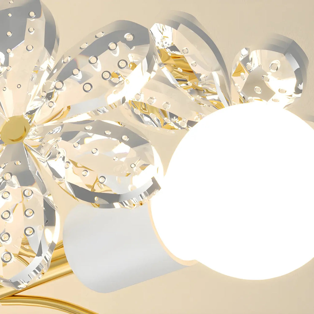 Plafonnier semi-encastré élégant à motif floral en cristal doré
