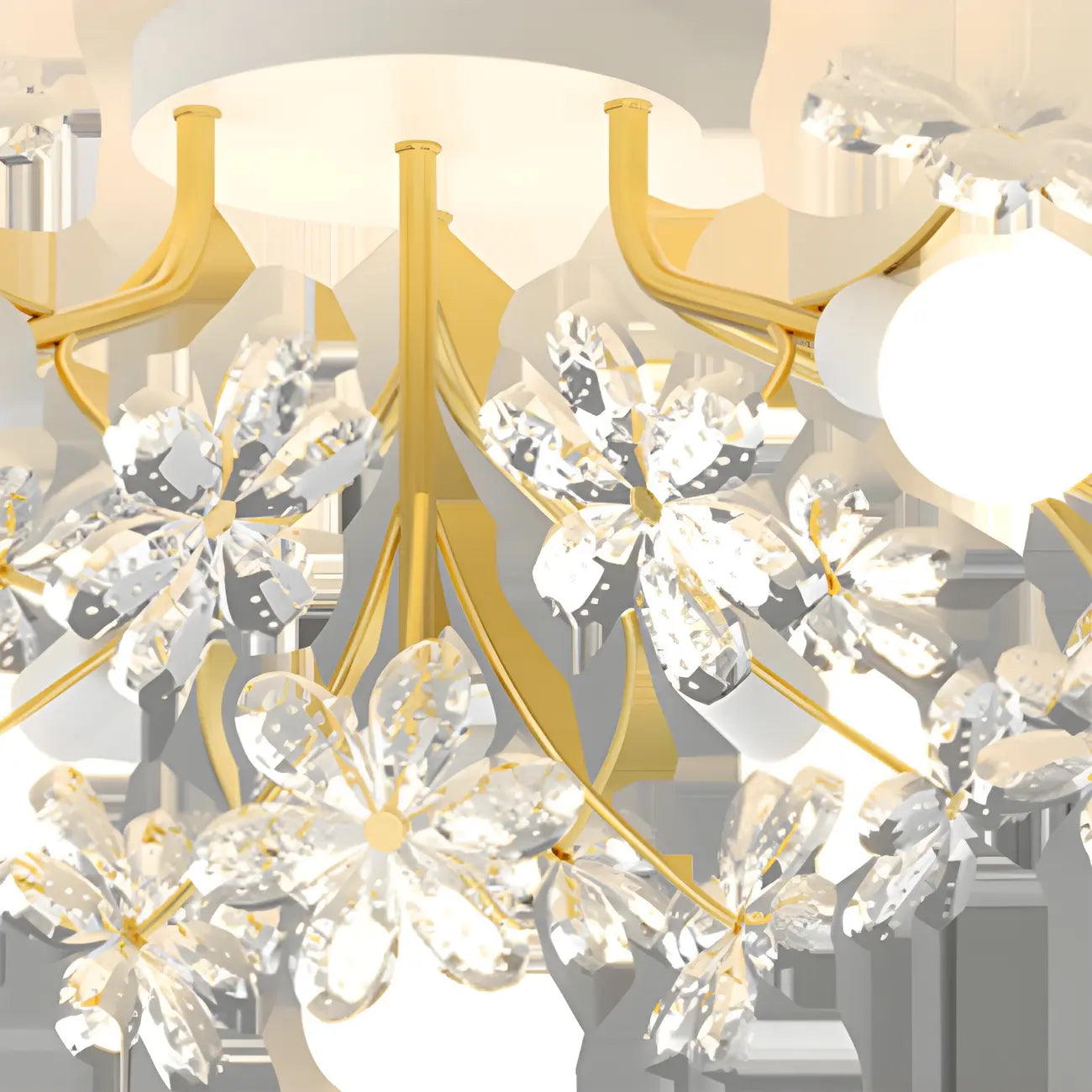 Plafonnier semi-encastré élégant à motif floral en cristal doré