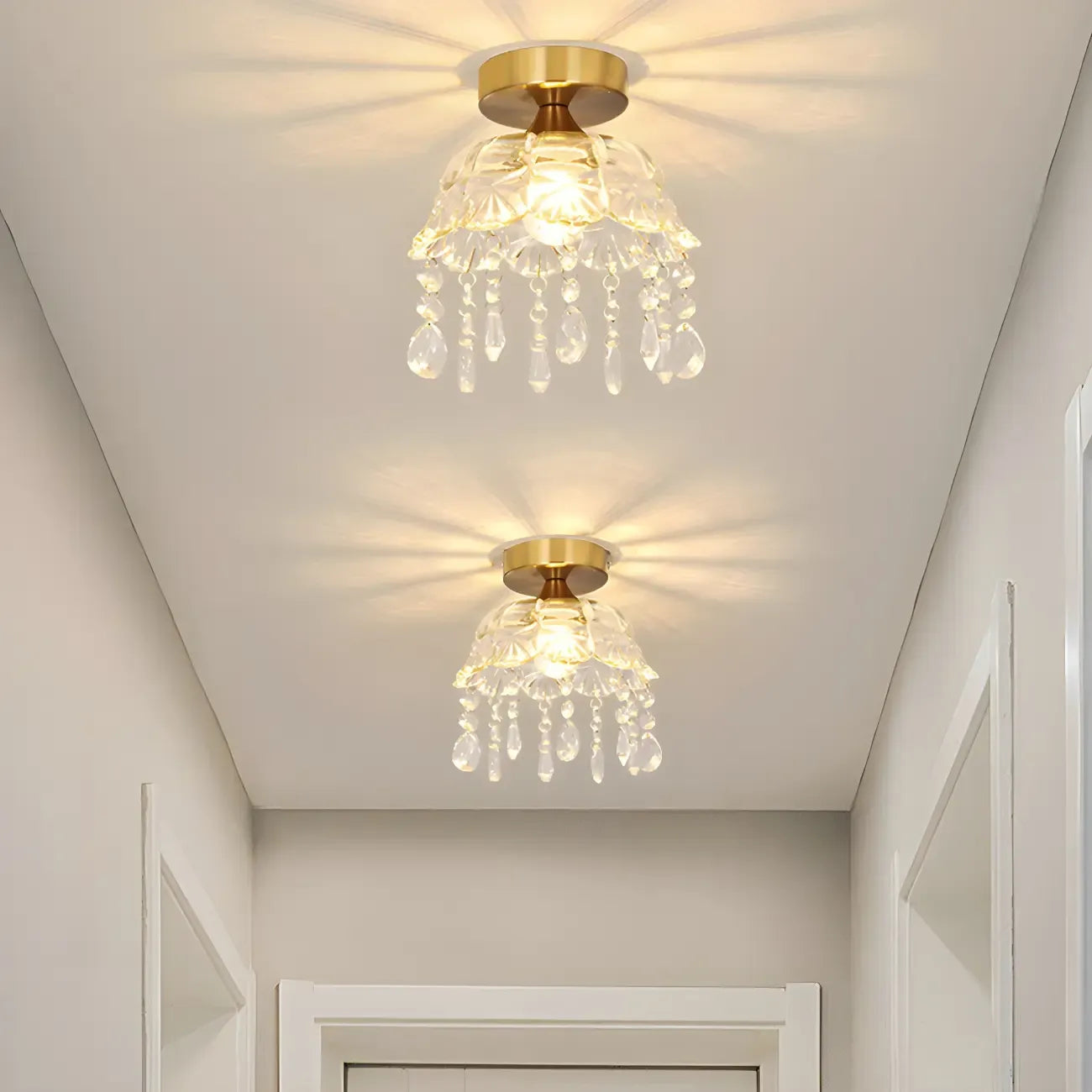 Plafonnier semi-encastré contemporain en laiton à LED pour la maison