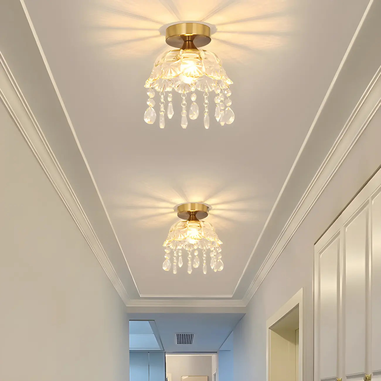 Plafonnier semi-encastré contemporain en laiton à LED pour la maison