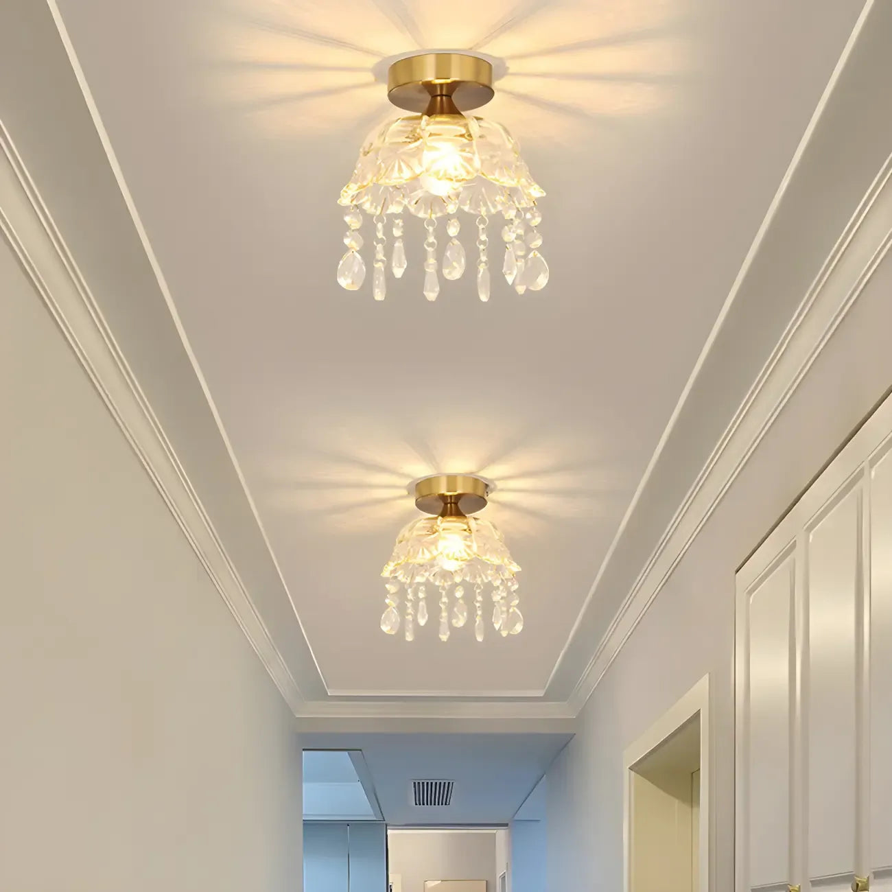 Plafonnier semi-encastré contemporain en laiton à LED pour la maison