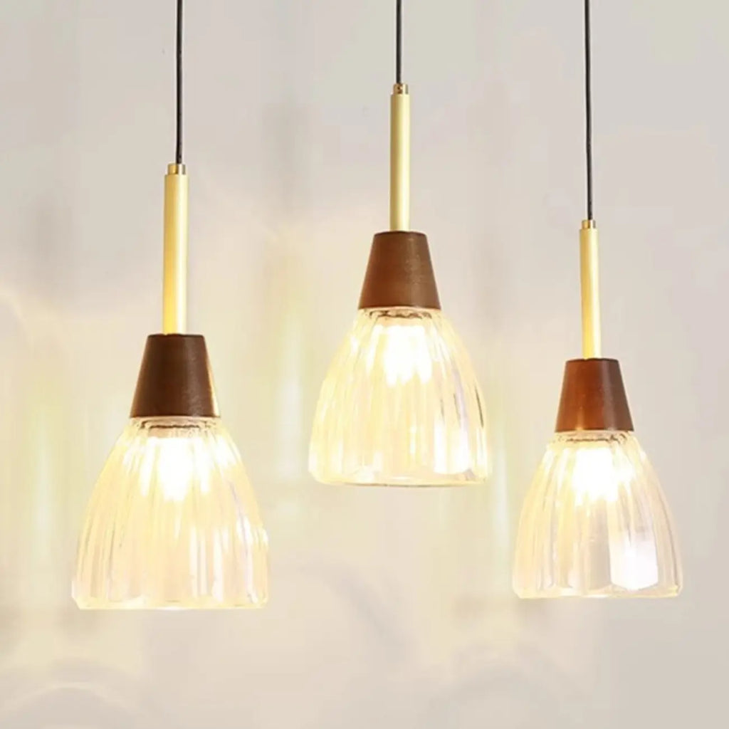 Suspension moderne en verre dôme pour îlot de cuisine, coloris noyer