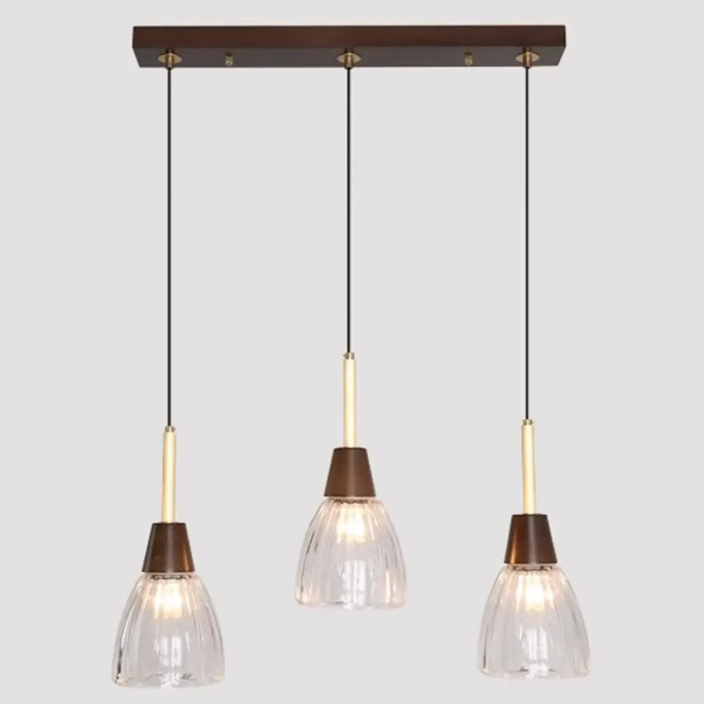 Suspension moderne en verre dôme pour îlot de cuisine, coloris noyer