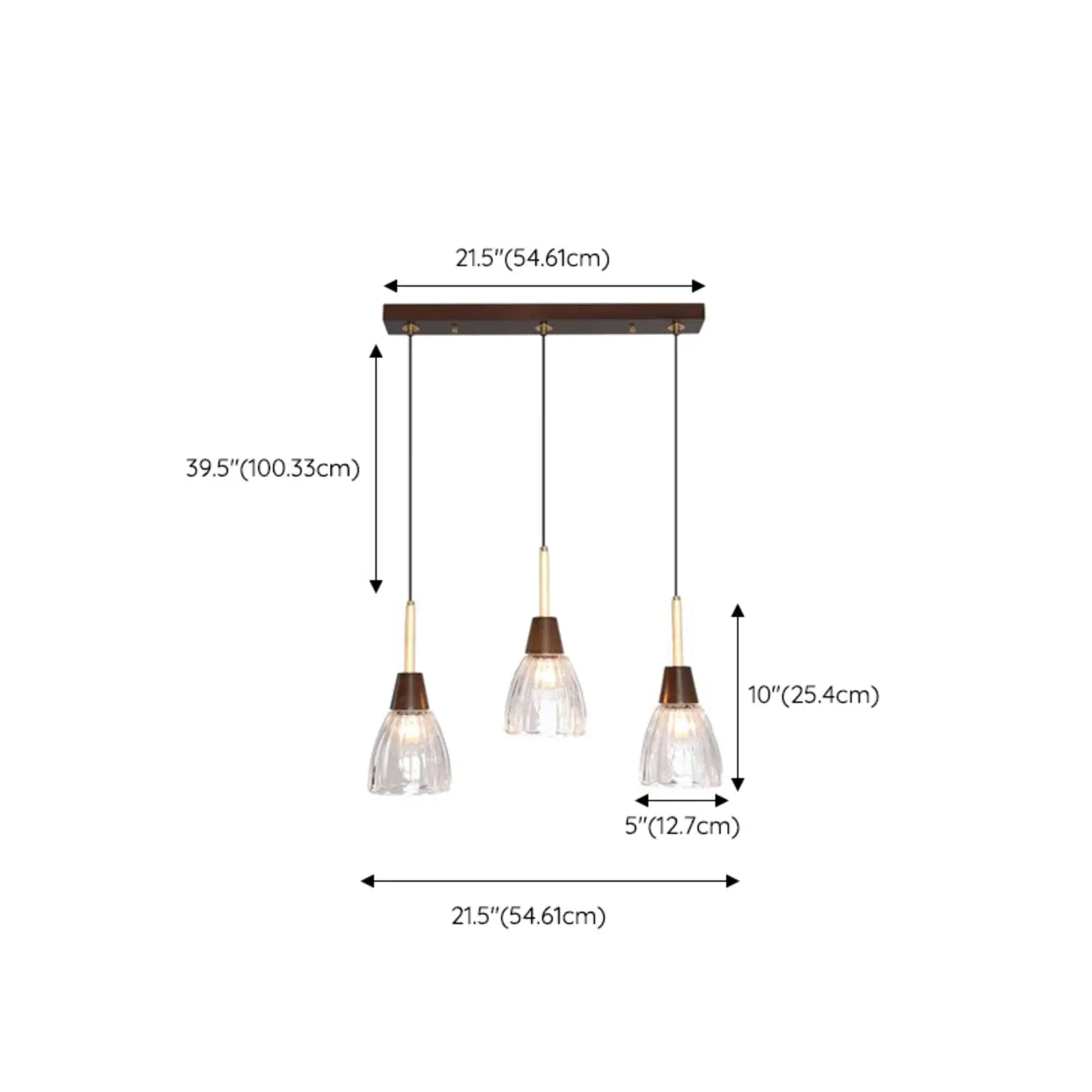 Suspension moderne en verre dôme pour îlot de cuisine, coloris noyer
